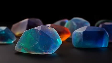 close-up of vibrant iridescent gems on a dark background