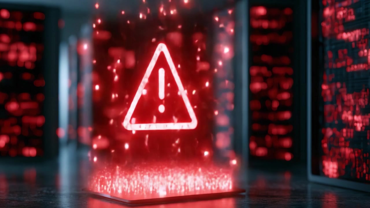 A striking visual representation highlighting a critical warning signal in a technology-driven environment, emphasizing alertness and the urgency of addressing potential risks and threats.