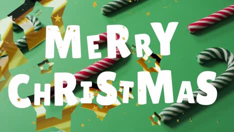 Animation-of-christmas-greetings-text-and-stars-falling-over-candy-canes