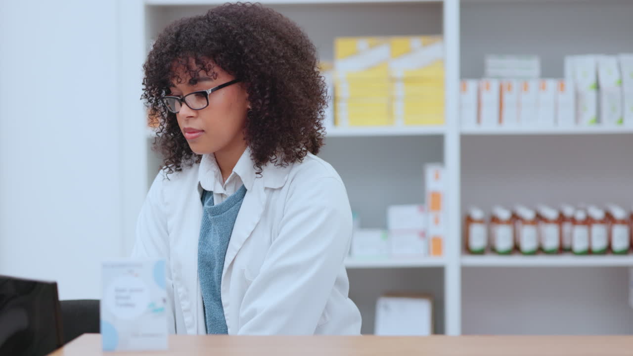 Professional female pharmacy consultant working