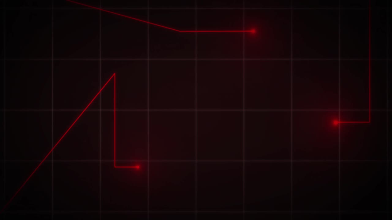Animation of glowing red points with light trails moving on grid on black background