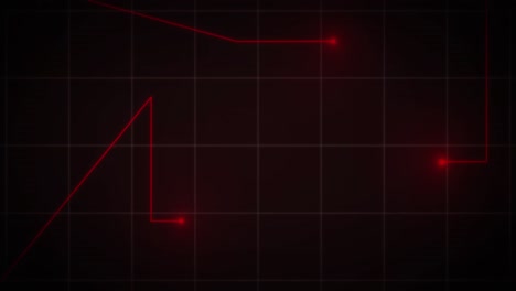 animation of glowing red points with light trails moving on grid on black background