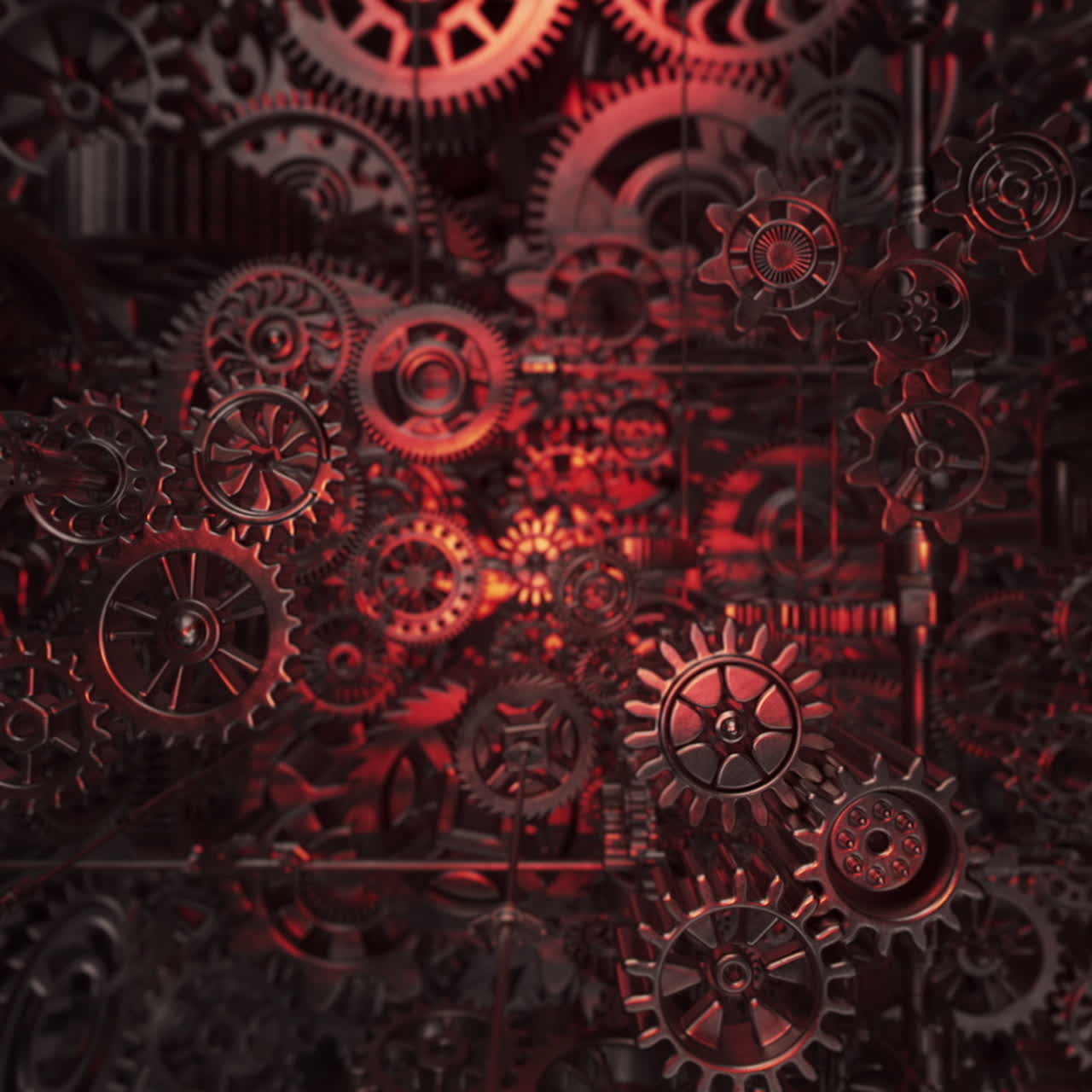 Intricate Red Gear Mechanism