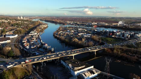 multi-lane road with traffic at knight street bridge in vancouver, bc canada