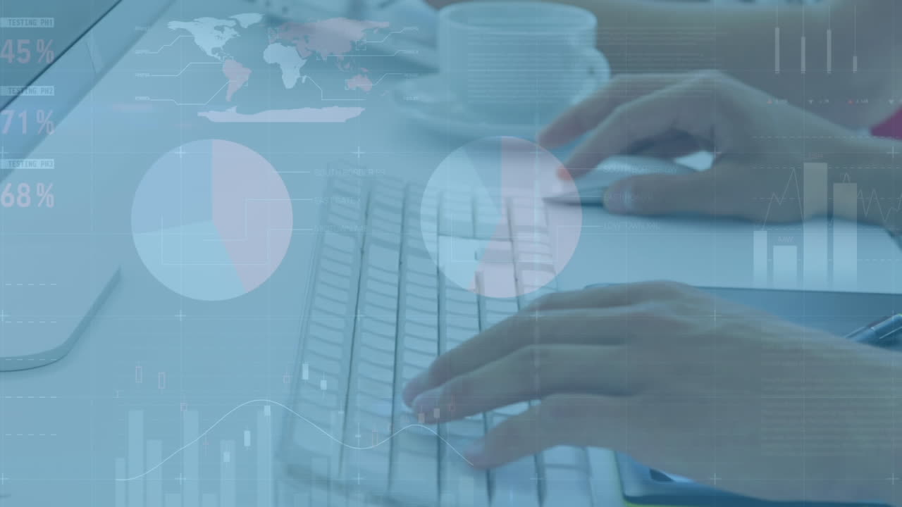 animación del procesamiento de datos financieros sobre diversas personas de negocios en la oficina