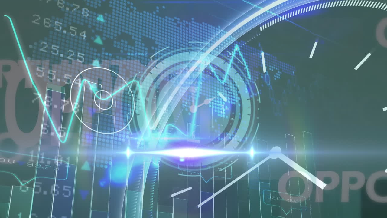 녹색 배경에 기회 텍스트와 함께 움직이는 시계에서 데이터 처리의 애니메이션