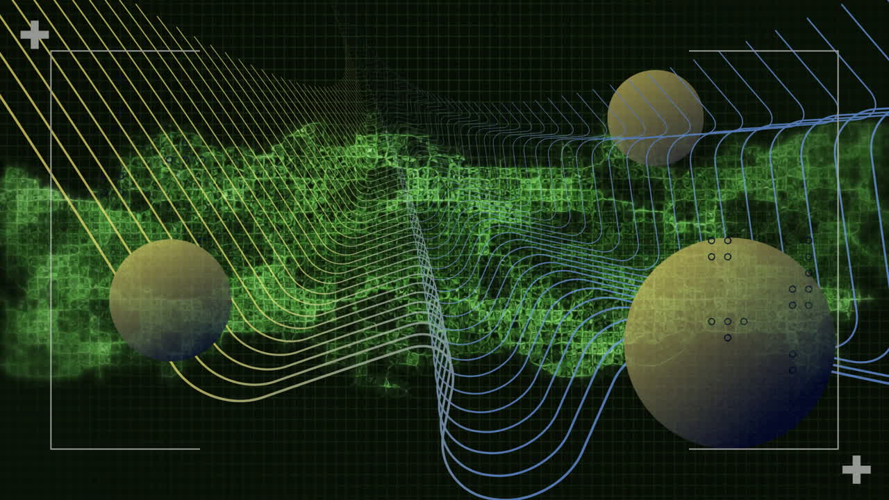 Animation of green grid with spheres and lines forming dynamic wave pattern