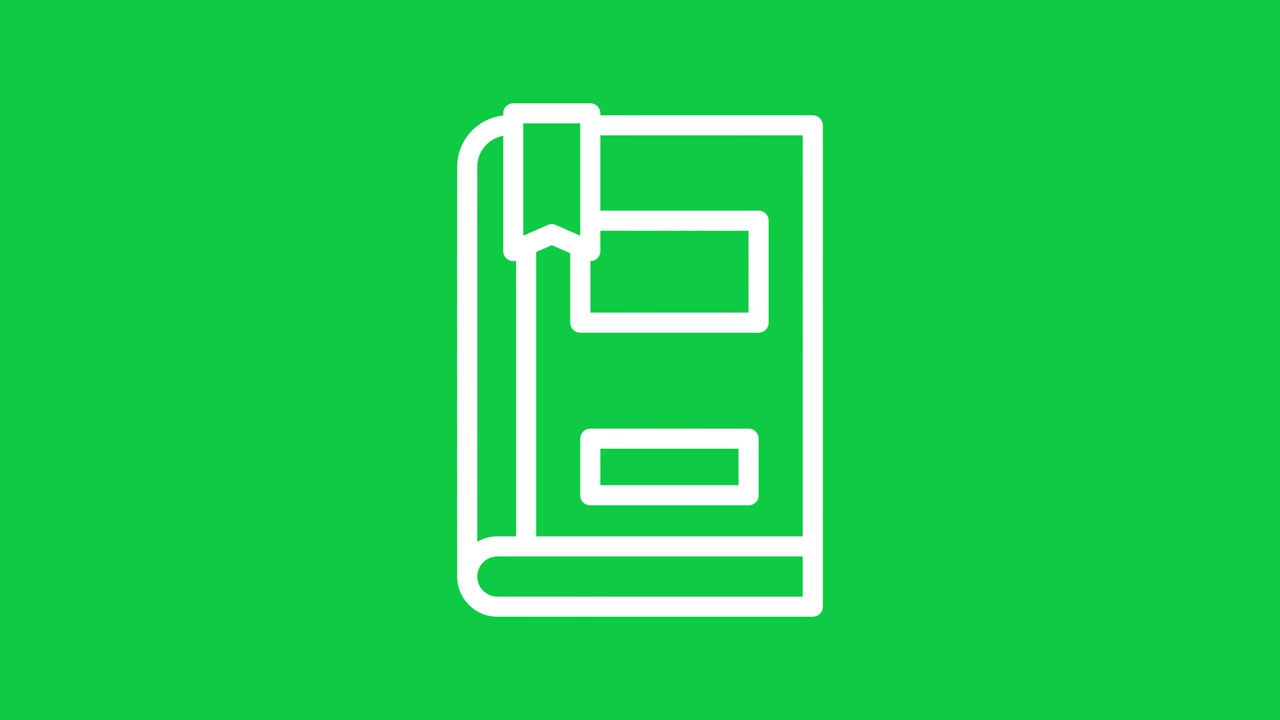 Icona animata a linee bianche di un libro su sfondo verde