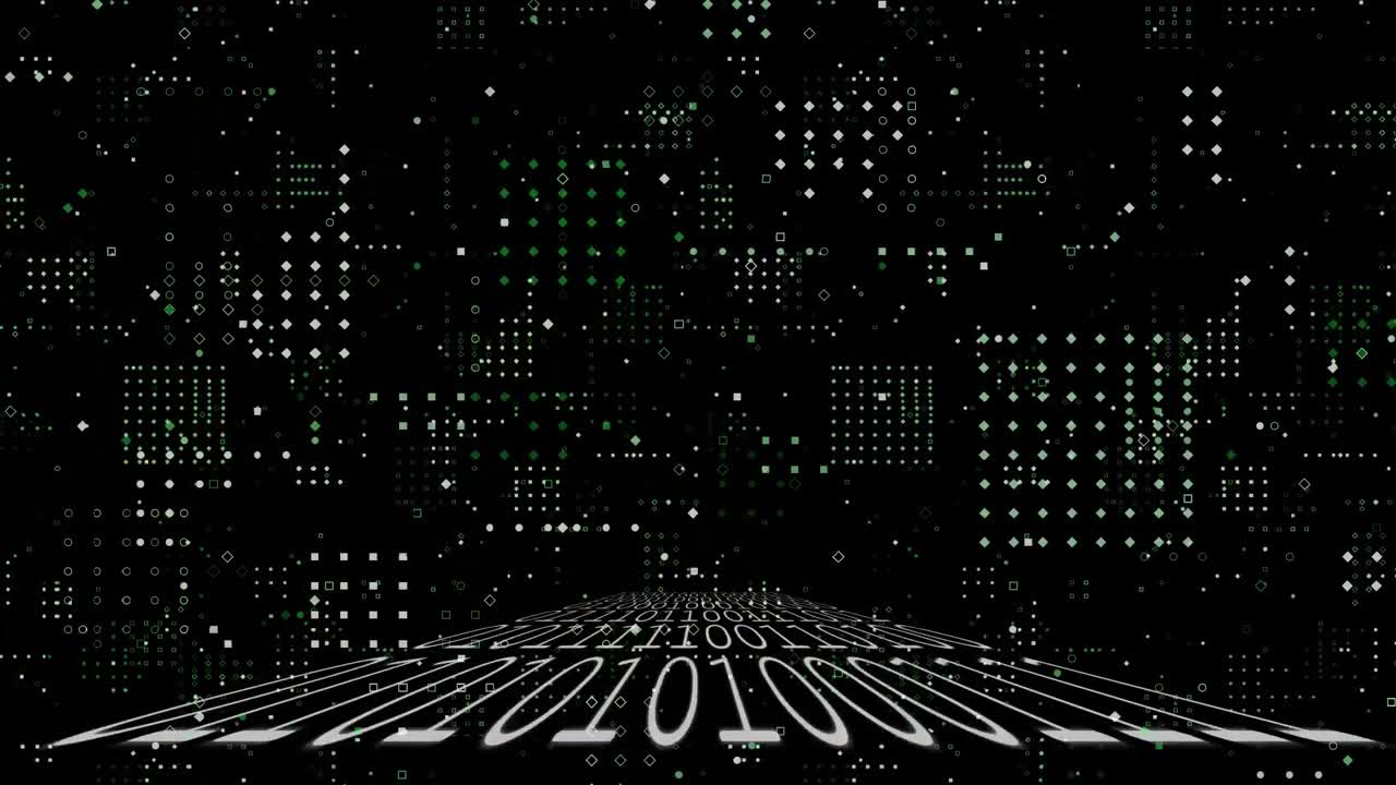 Animation of computer circuitboard over binary data and information processing