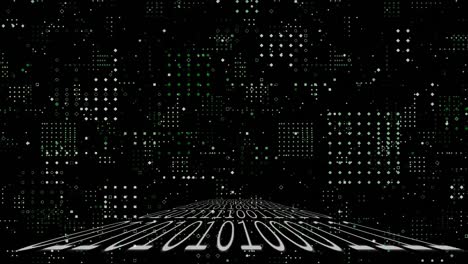 Animation of computer circuitboard over binary data and information processing