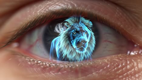 a glimpse into the soul: the majestic lion reflected in human eye captures the essence of strength and beauty, merging majesty with introspection