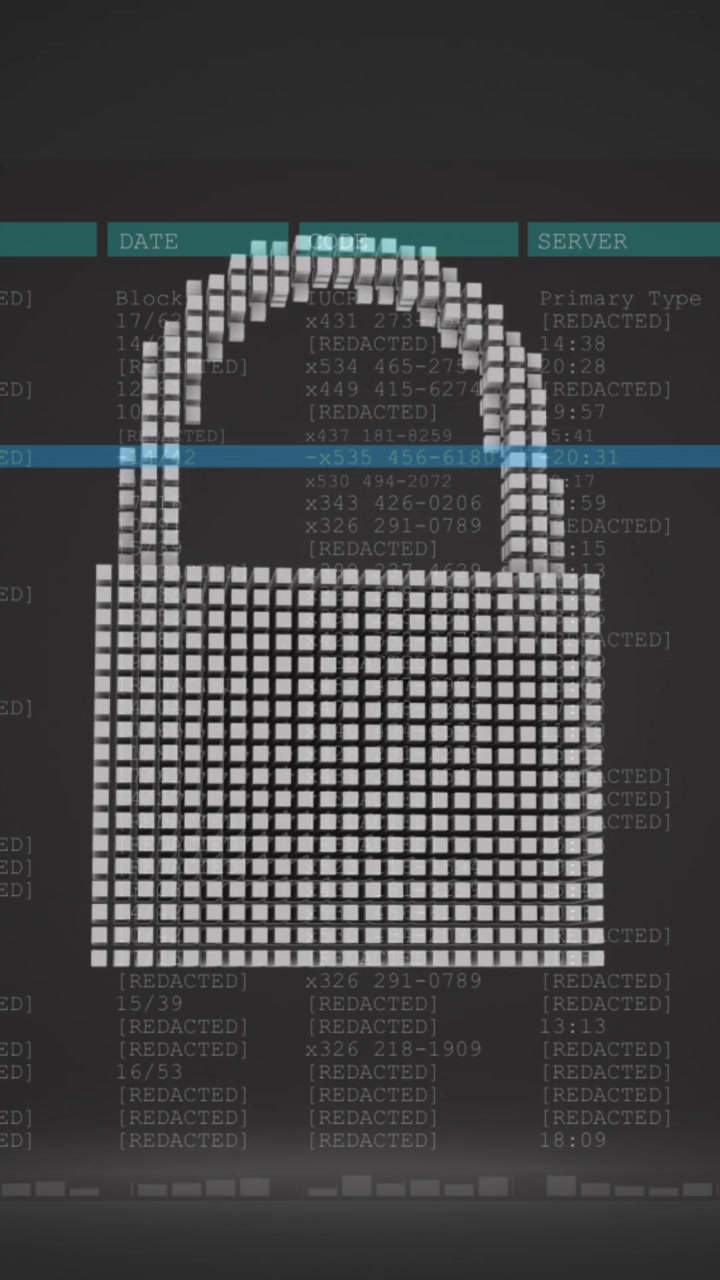 Animation of security padlock over data processing on dark background