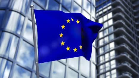la bandera de europa ondeando contra el paisaje urbano