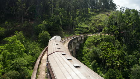 aerial: drone sri lanka nine arches bridge with train