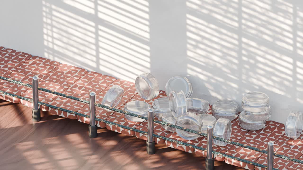 presentación moderna del producto con patrones geométricos y envases de vidrio