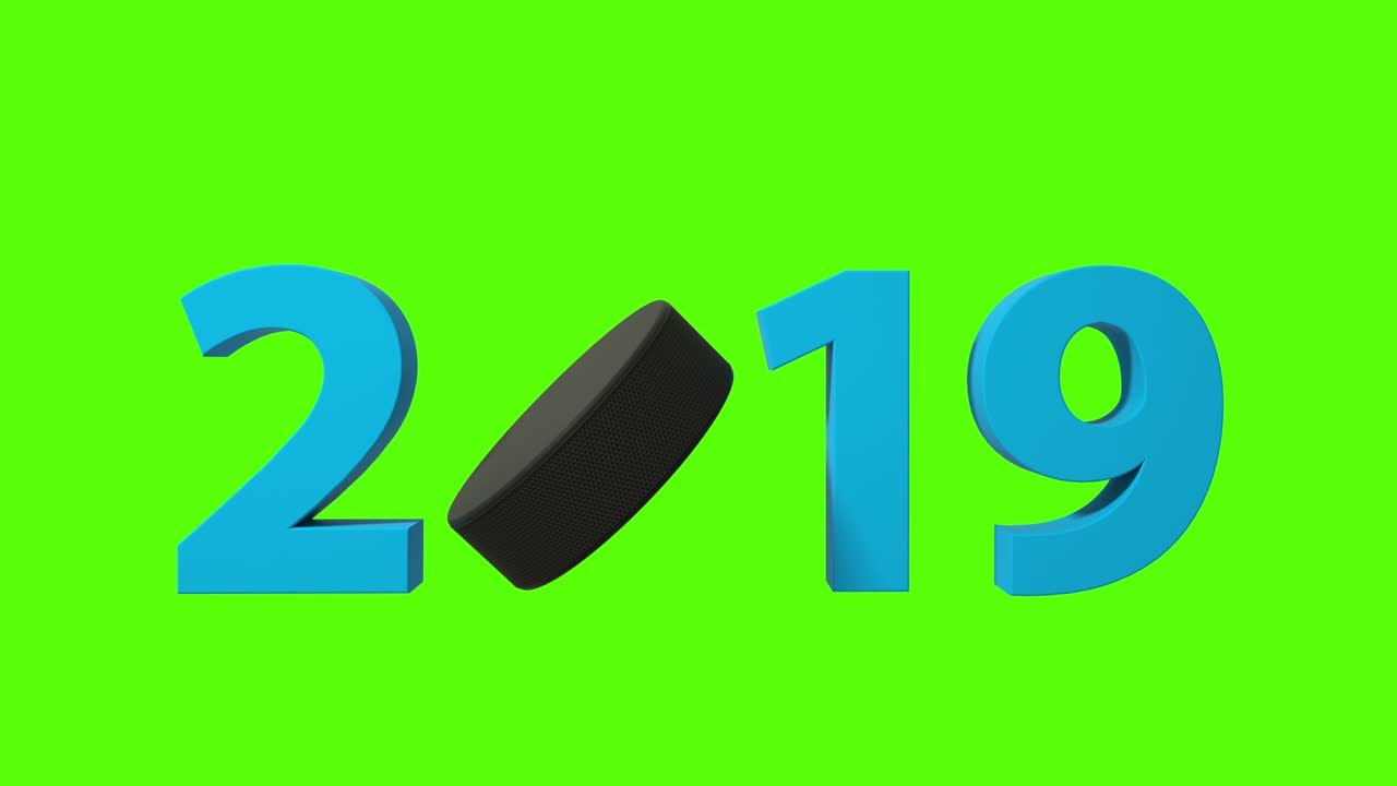 Ice Hockey Puck 2019 design background on a Green Screen. 4K