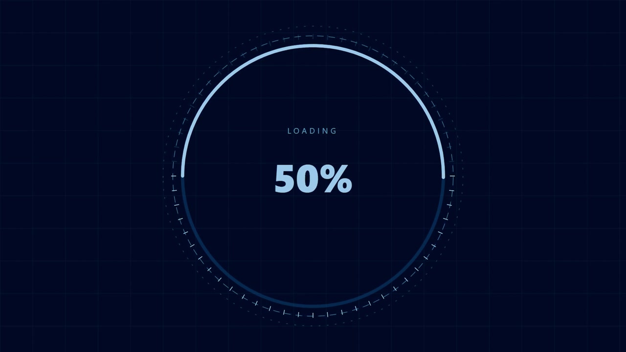 Digital Loading Progress Bar with Percentage Counter on Dark Grid Background