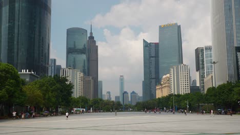 day time guangzhou city downtown square slow motion panorama 4k china