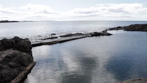 Kiama-Ocean-Rock-Pool-En-Nueva-Gales-Del-Sur-Australia-Con-Cadenas-De-Barrera,-Tiro-Bloqueado