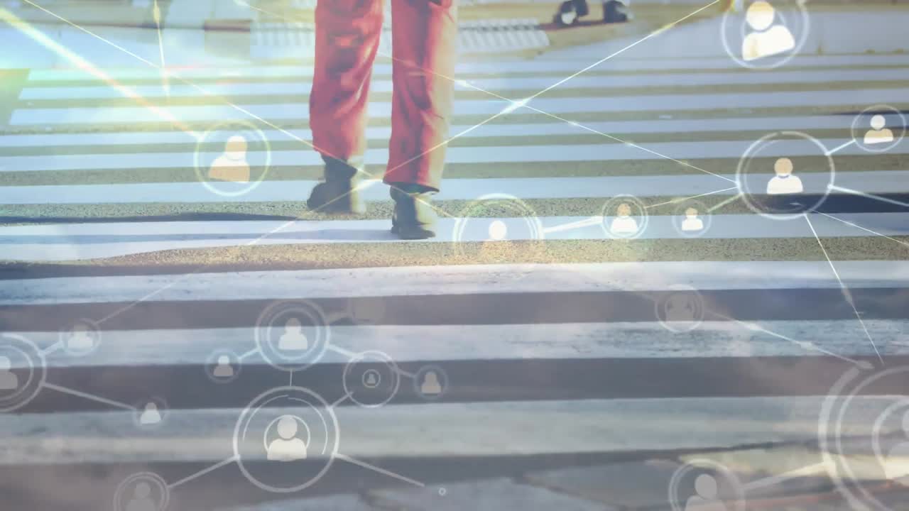 Premium stock video - Animation of network of connections over pavement