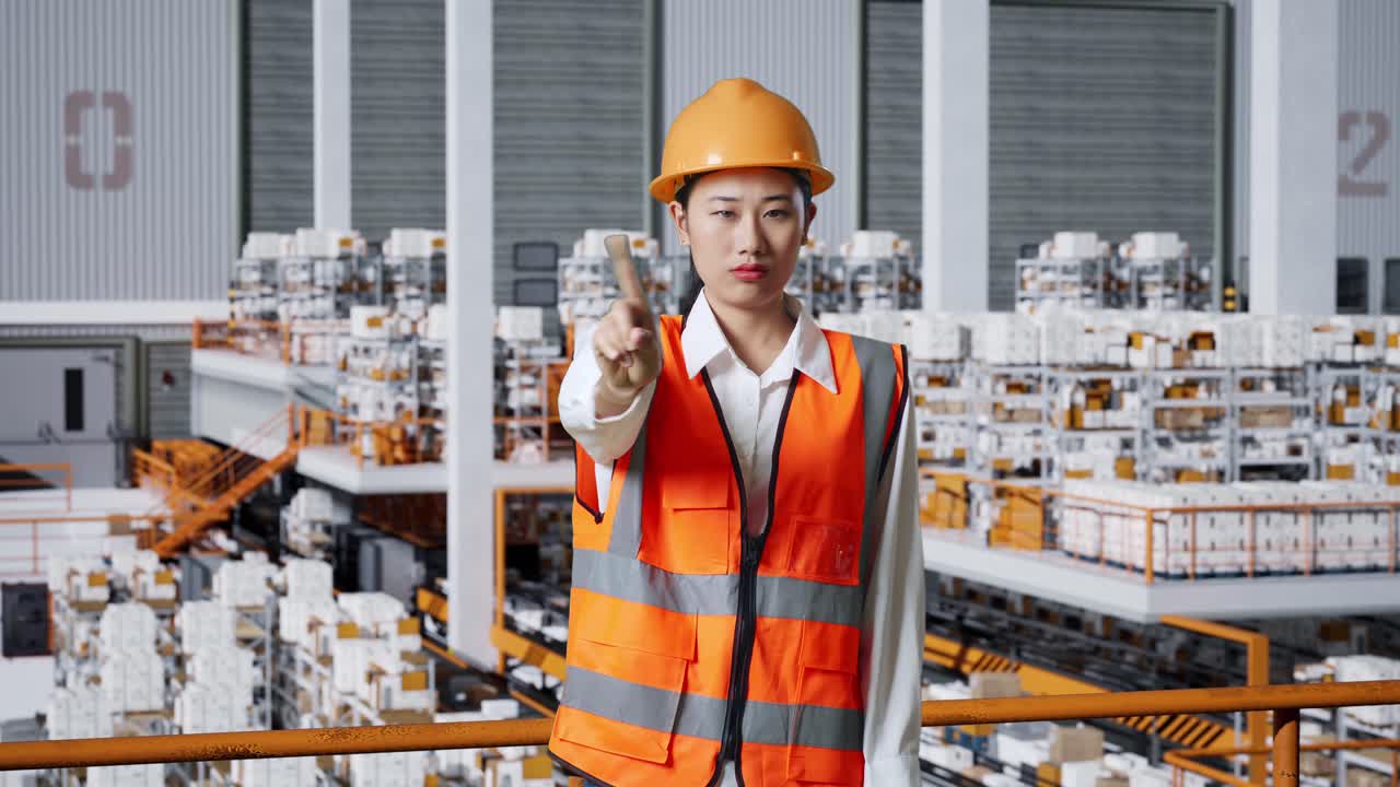 공장 노동자 가 멈추기 신호 를 주고 있다