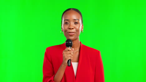 black woman, news or tv reporter on green screen