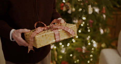 Granddaughter-Holding-Christmas-Present-At-Home