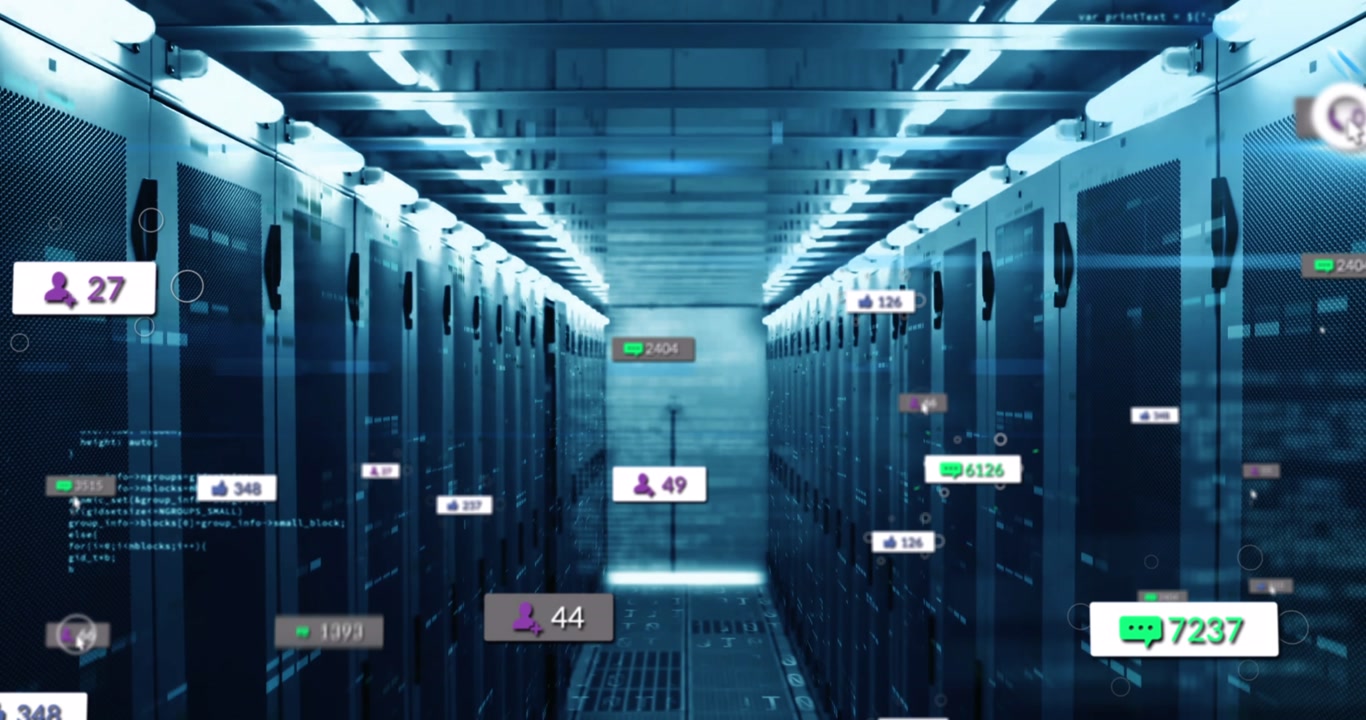 Animation of shapes moving over server room