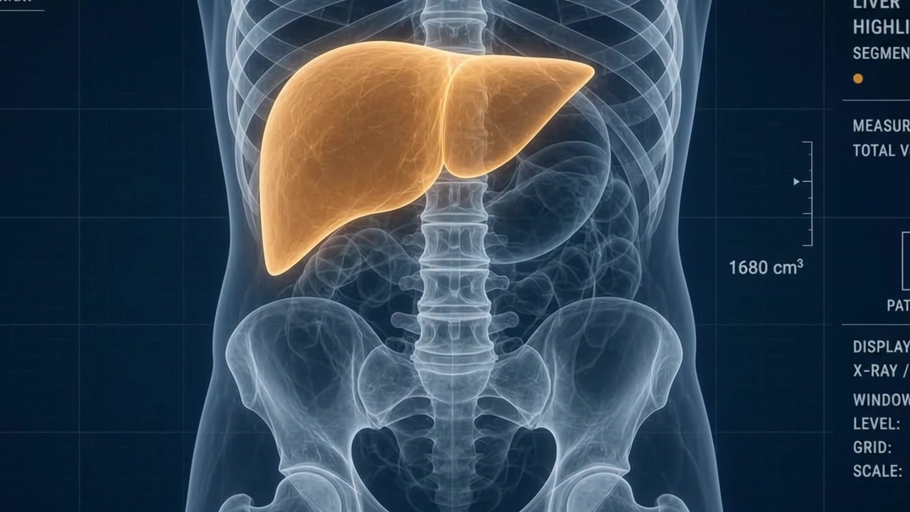 Medical X-ray Scan Showing Highlighted Human Liver