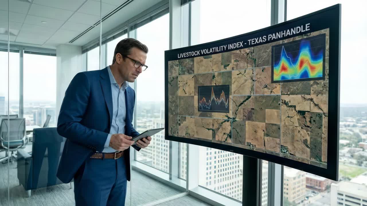 Uomo che presenta l'indice di volatilità del bestiame - Texas Panhandle