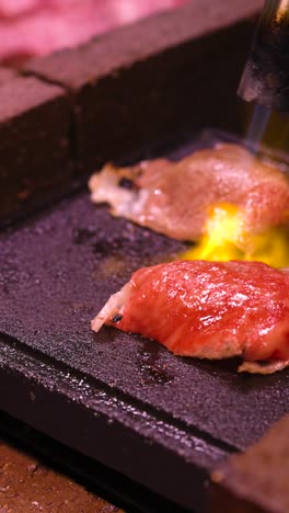 cooking wagyu beef on a grill