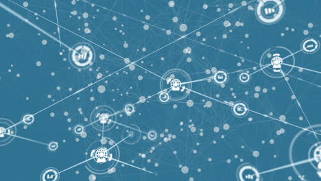 animation of network of connections with icons on blue background