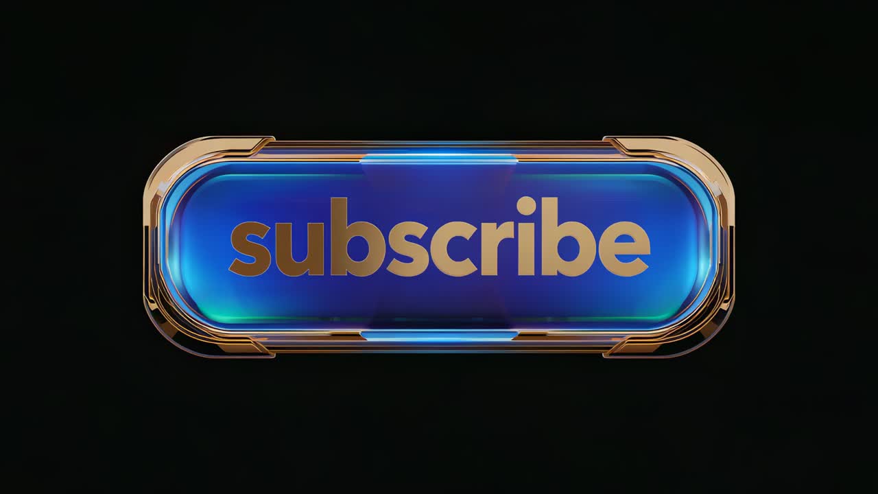 Rotating subscribe button urging right hand tapping center to subscribe on black void making flare