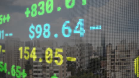 animating stock market numbers over cityscape background