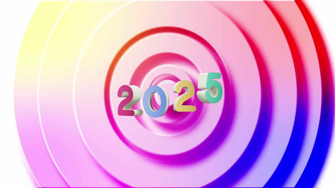 Animasjon av teksten 2025 og pulserende sirkler i bakgrunnen