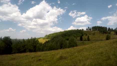 Ein-Zeitraffer-Der-Am-Himmel-Vorbeiziehenden-Wolken-Und-Umherwandernden-Kühe