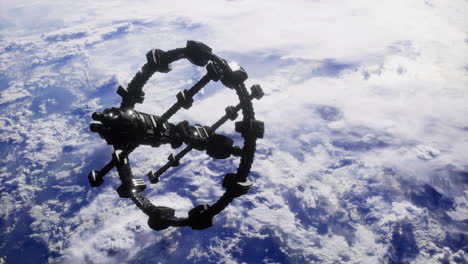 space station orbiting earth with stunning cloud formations below