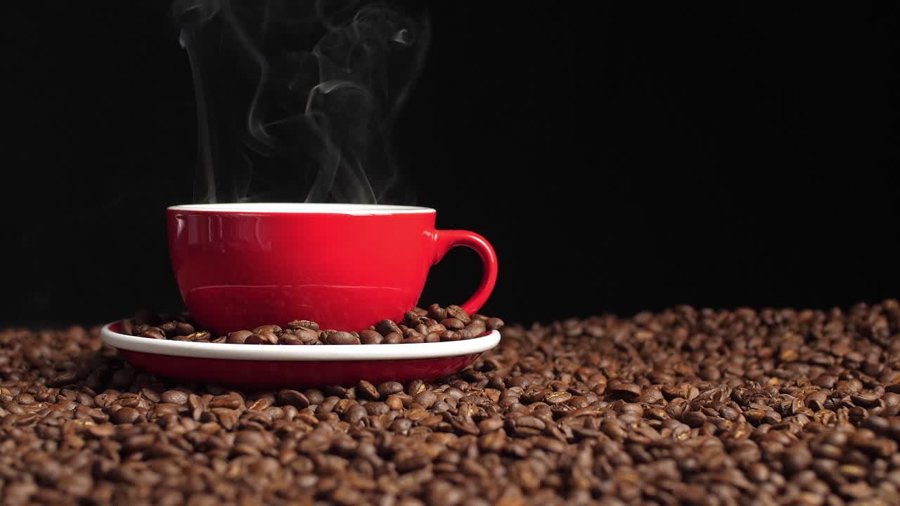 Coffee Mug With Smoke And Coffee Beans, Video In 4K, 50Fps