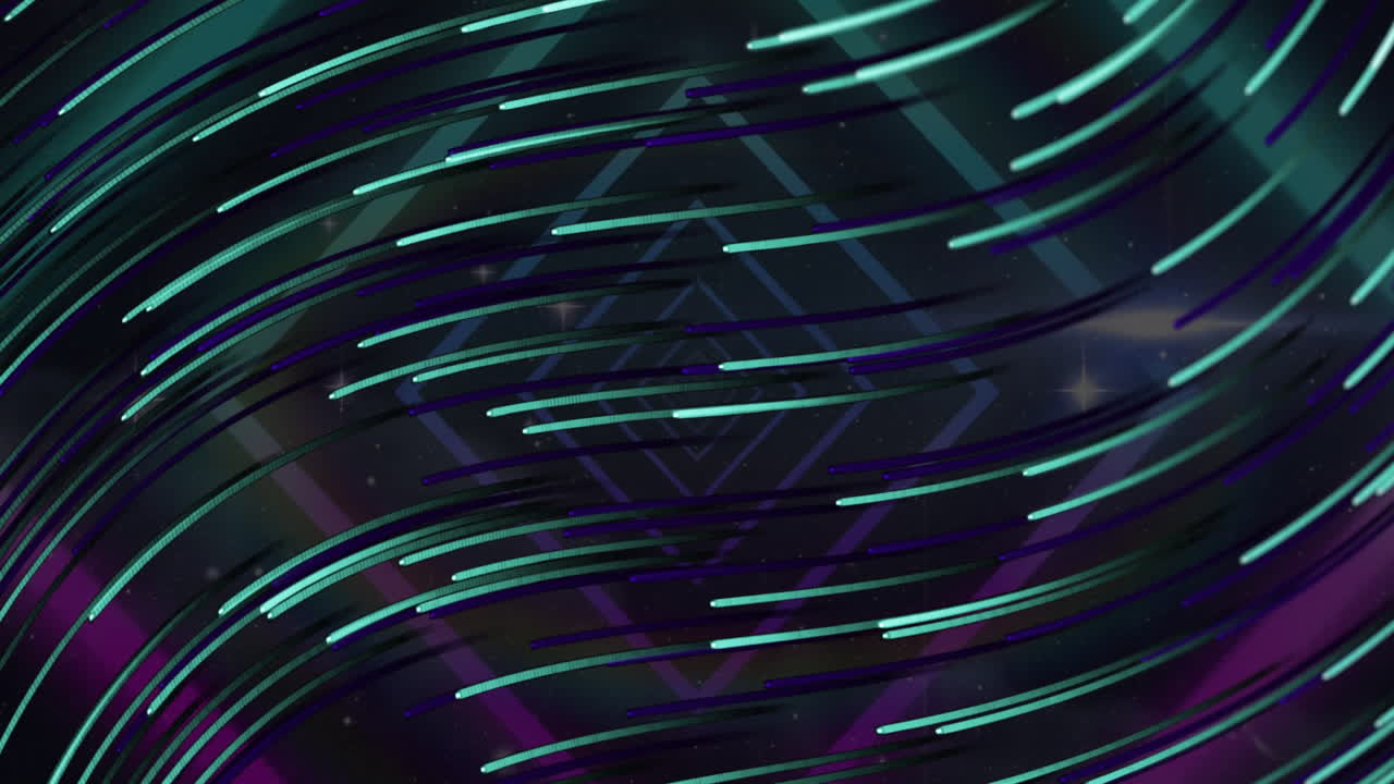 Animation of glowing light trails moving over black background