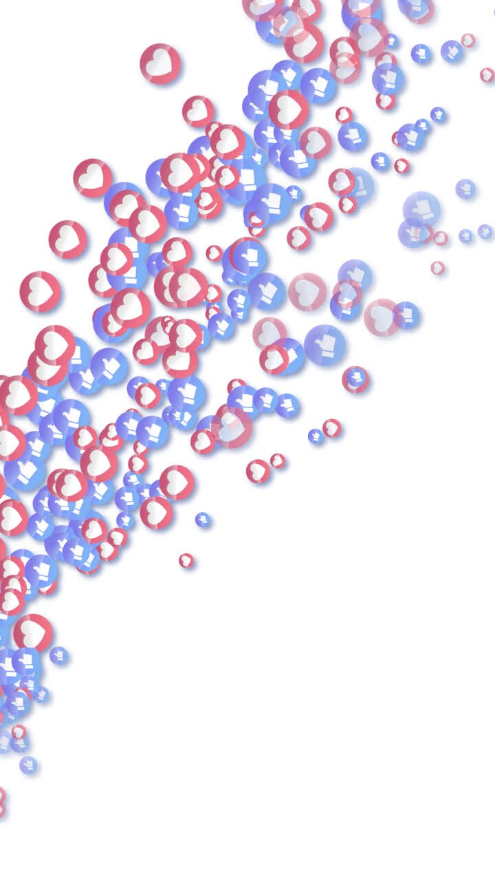 gráfico de movimento de fundo do facebook com coração e como ícones