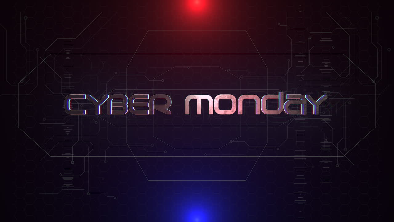 Cyber Monday på computerskærm med gitter og neonlys