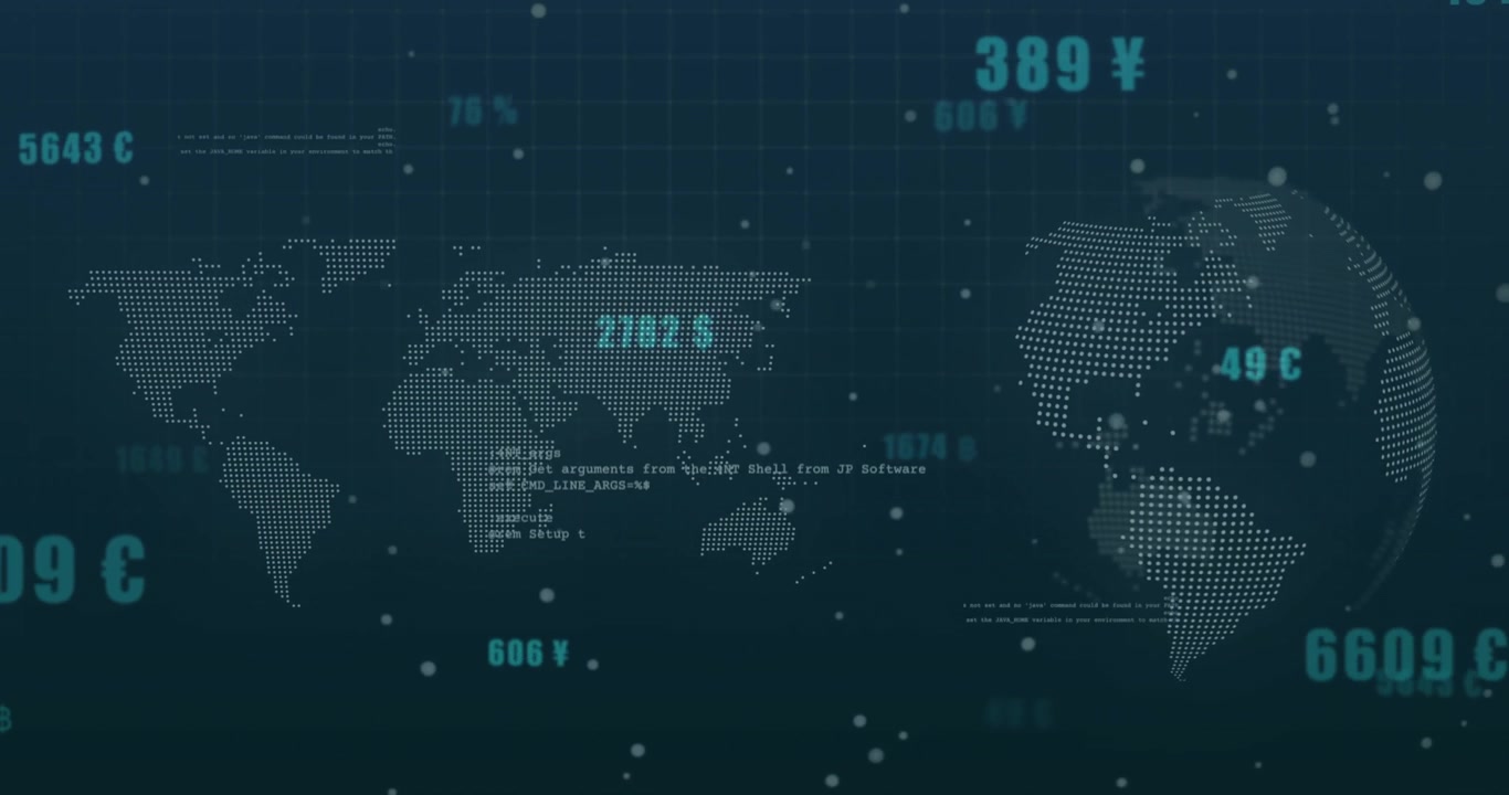 Digital World Map and Rotating Globe Displaying Financial Data