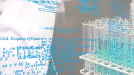 Animación-Del-Procesamiento-De-Datos-Científicos-Sobre-Tubos-De-Ensayo-De-Laboratorio