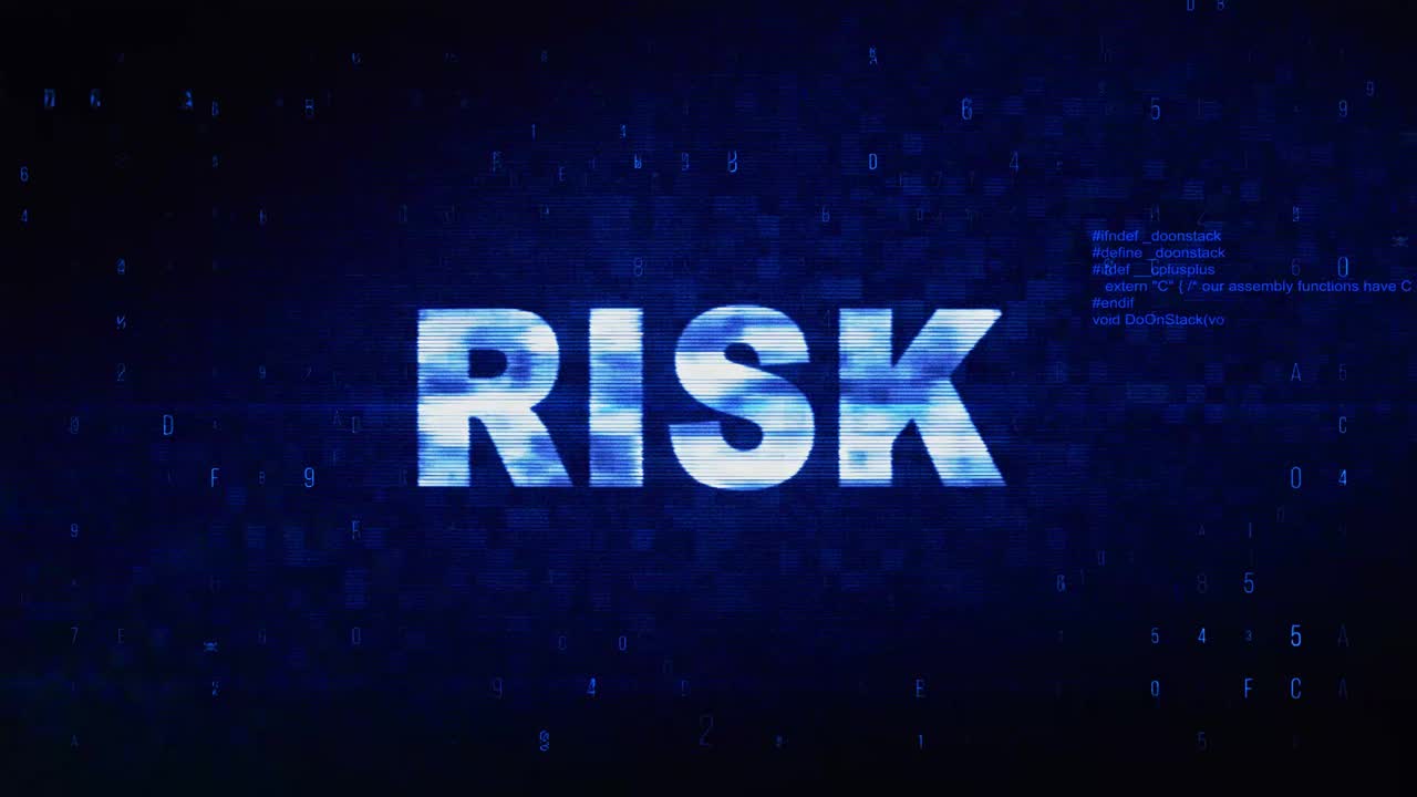 Risk text digital noise twitch and glitch effect tv screen loop animation background login and