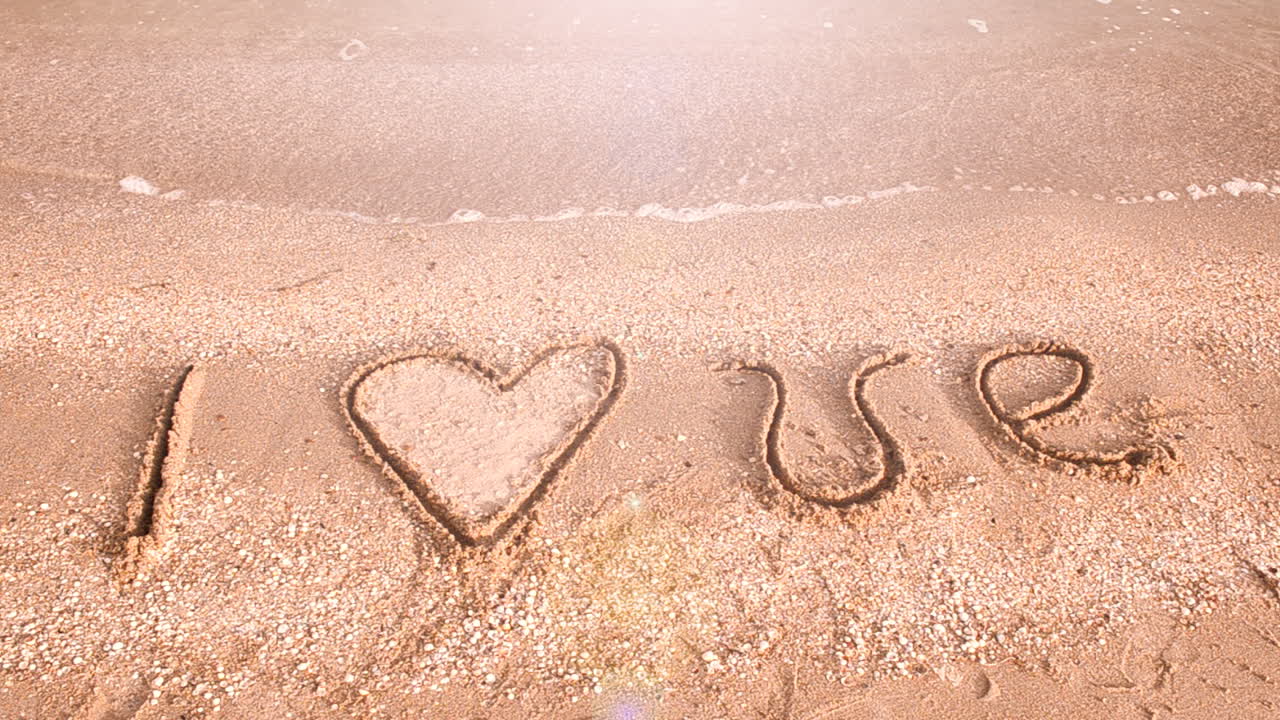 Inscription on sand. I love. Shooting on the beach