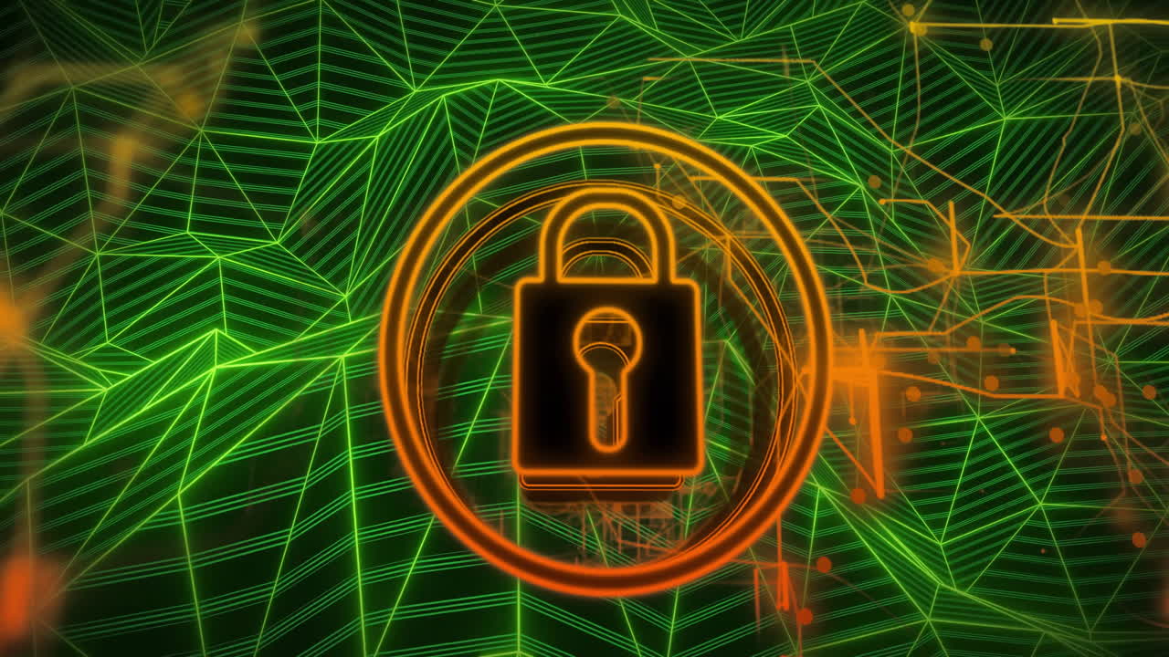 símbolo de bloqueo y líneas de red, animación de ciberseguridad
