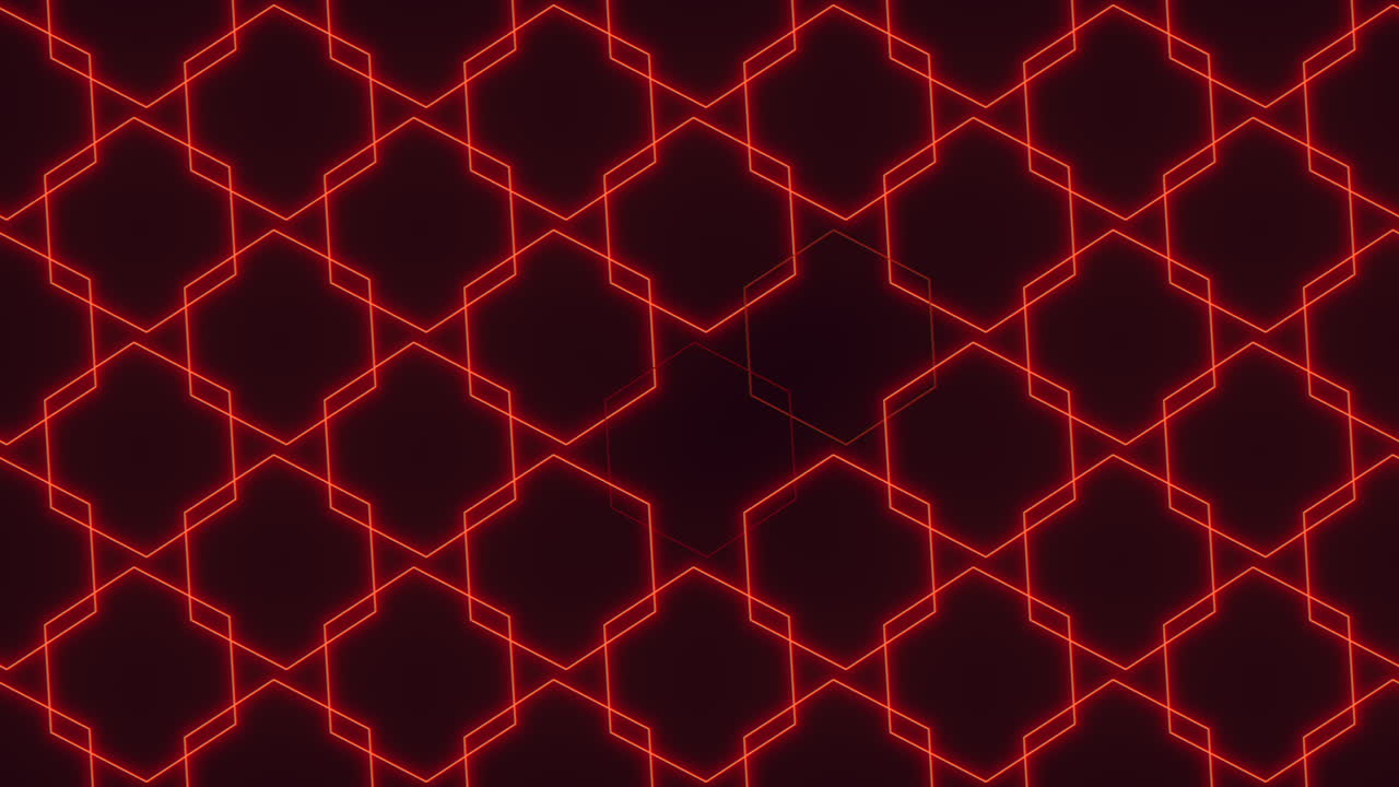 Fundo de grade hexagonal vermelha brilhante com padrão geométrico neon futurista