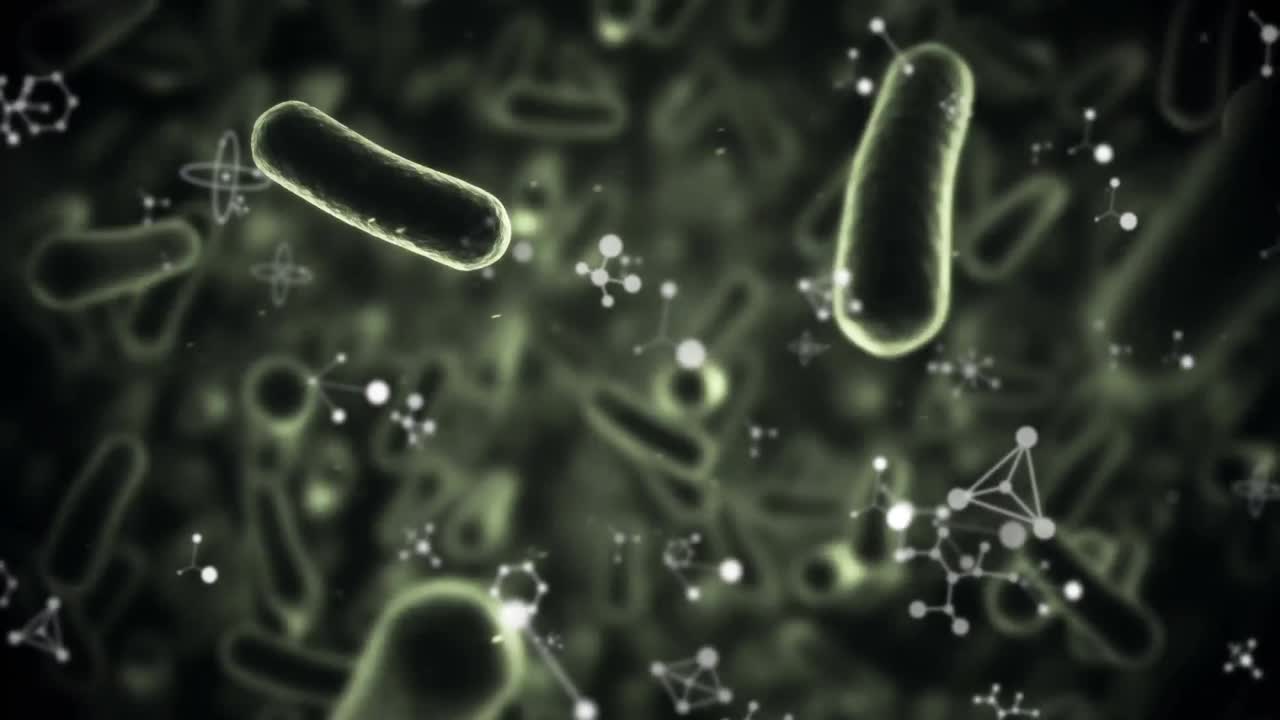 estructuras moleculares flotando sobre los vasos sanguíneos moviéndose contra un fondo negro