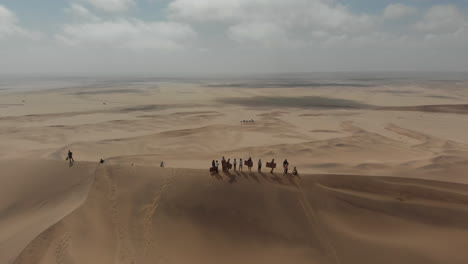 wide shot aerial rotation around large dune