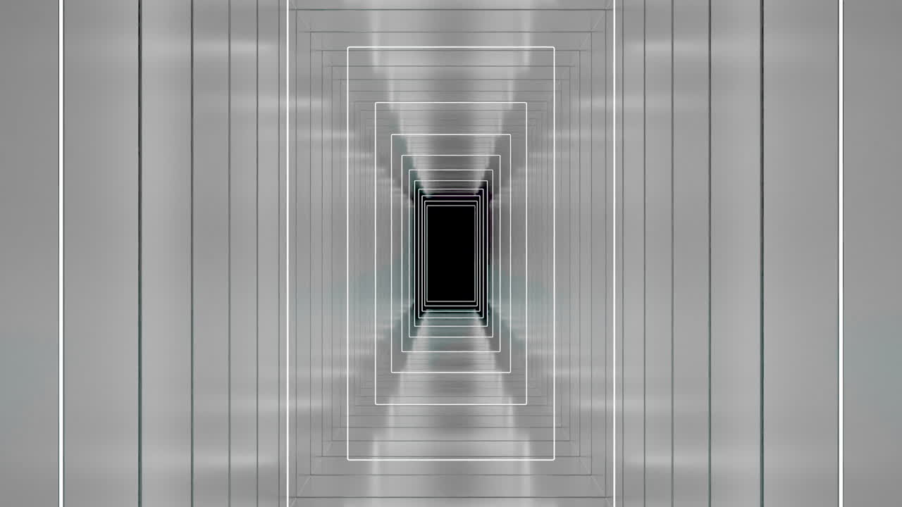 빛나는 선이 있는 미래의 금속 터널